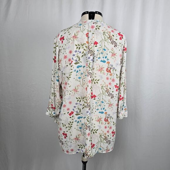 Jones New York Floral Blouse Women's 3X White Multi-Color 3/4 Sleeve Half Button - Picture 2 of 16